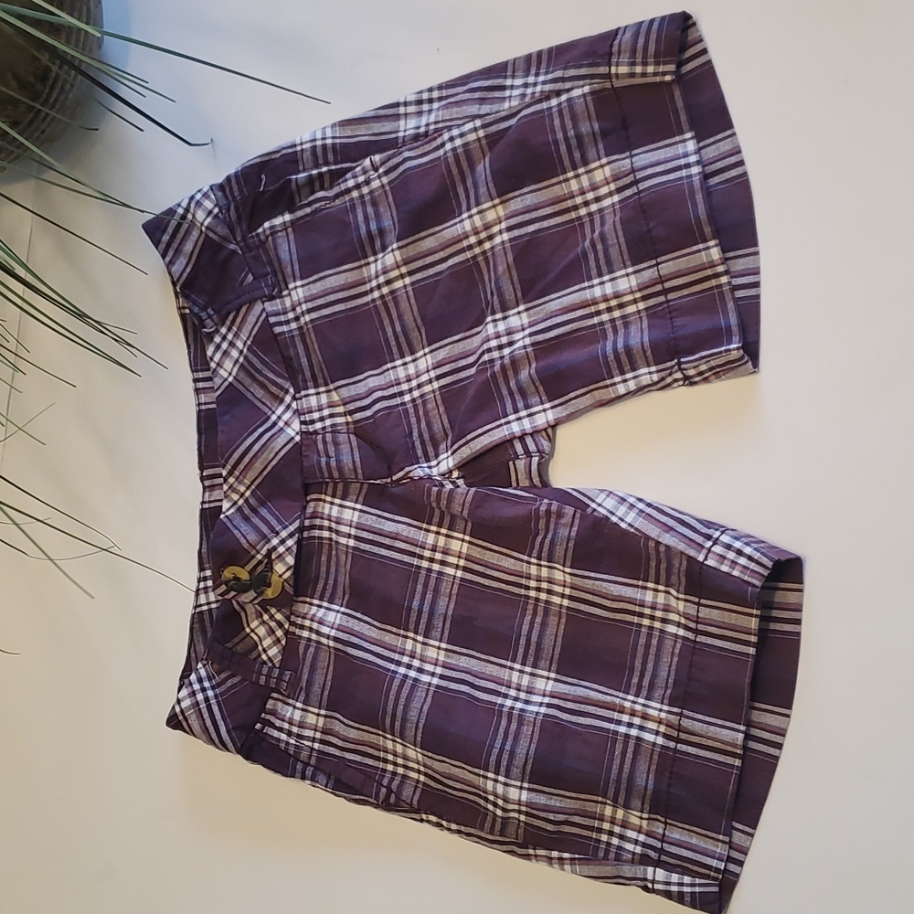 Paris Blues Juniors Plaid Low-Rise Bermuda Shorts